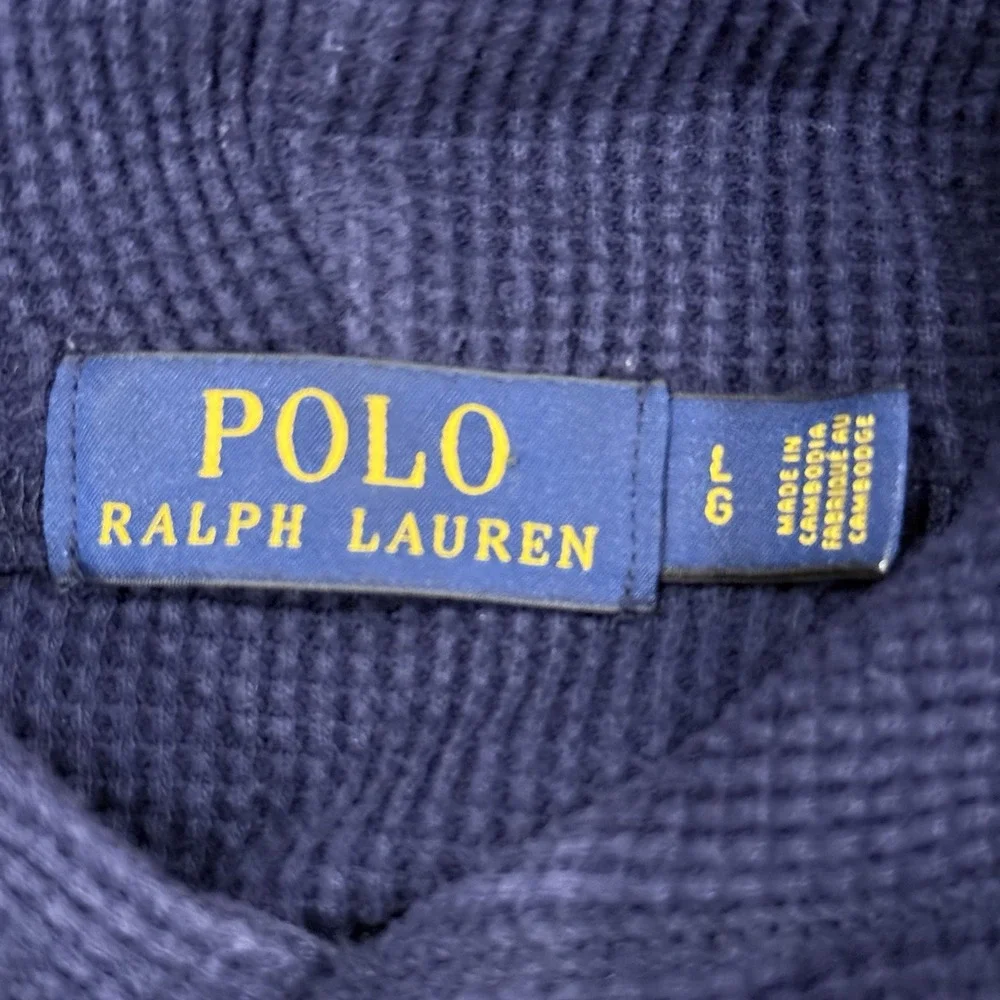 Polo Ralph Lauren Blue Waffle Knit Thermal Pullover Hoodie Size Youth Large